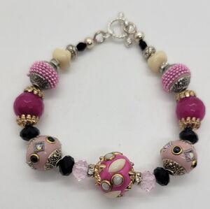 Boho Style Pink and Gold Beaded Bracelet